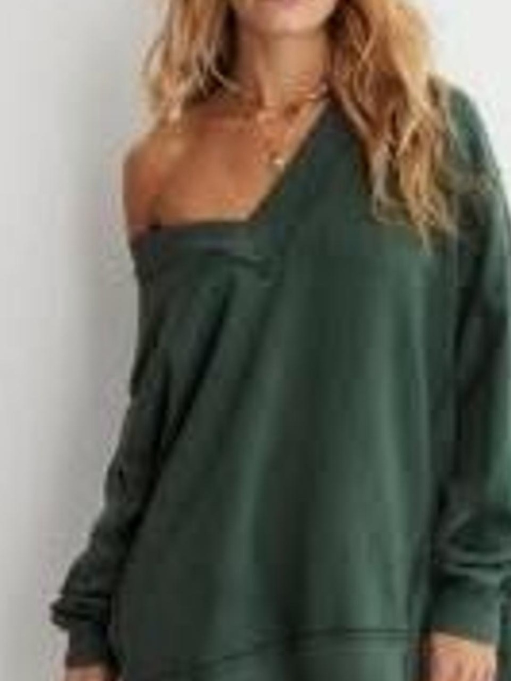 aerie Oversized Dark Green V-Neck Sweatshirt